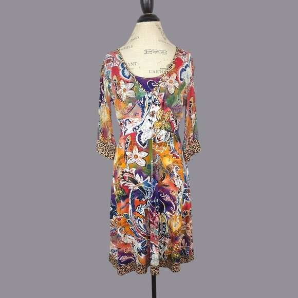 Sao Paolo Paisley Dress 8 Medium Orange Midi - Picture 1 of 11